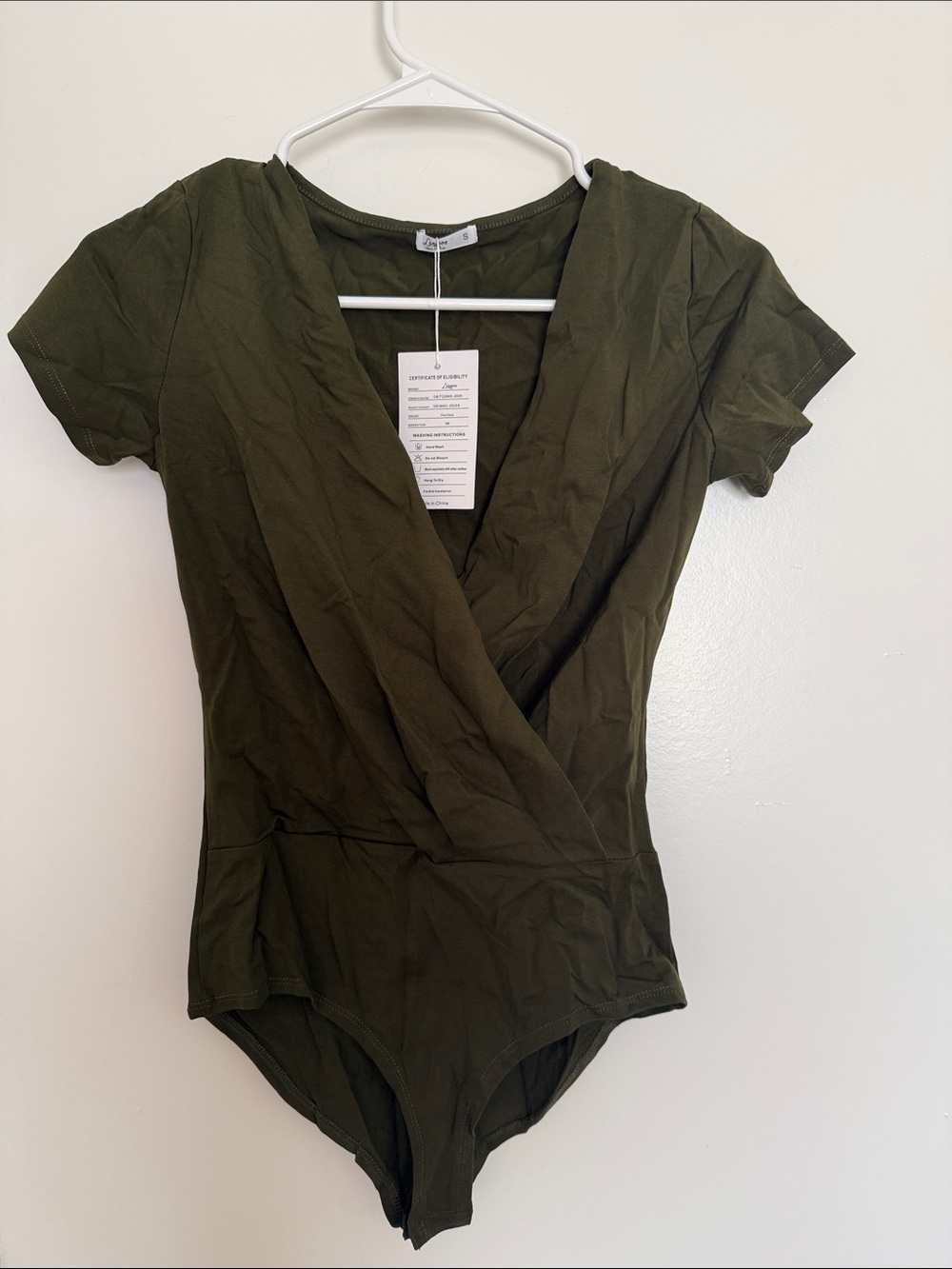 Olive Green Wrap Front Women's Bodysuit